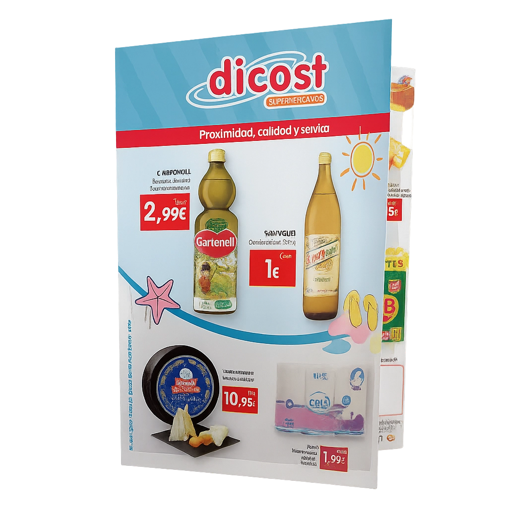 Folleto de ofertas de Dicost con productos destacados.